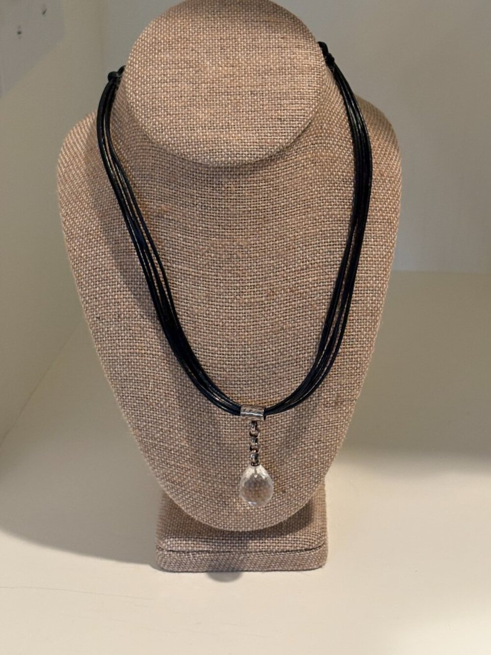 Silpada Sterling Silver Quartz Pendant Black Leather Necklace
